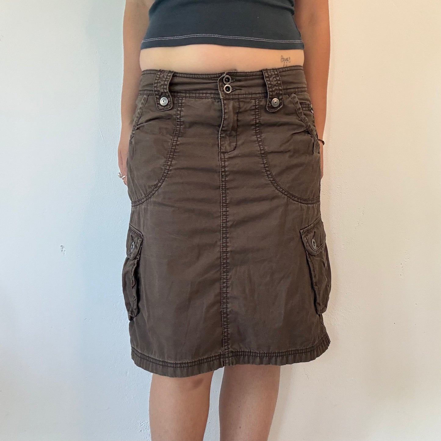 Vintage brown cargo low rise midi skirt