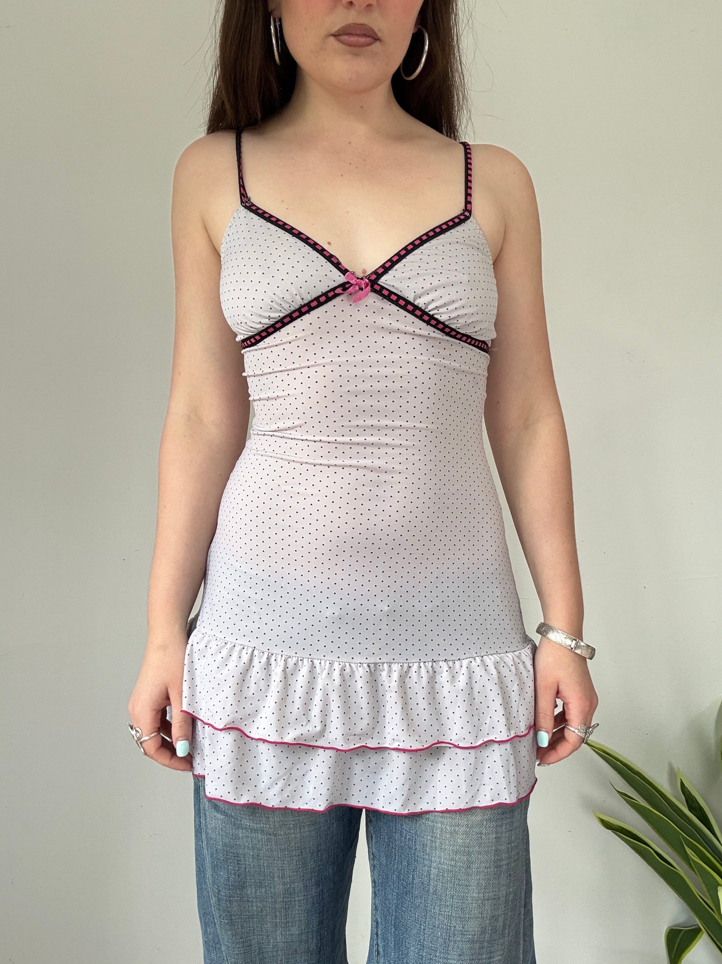 y2k vintage polka dot sheer ruffle mini dress