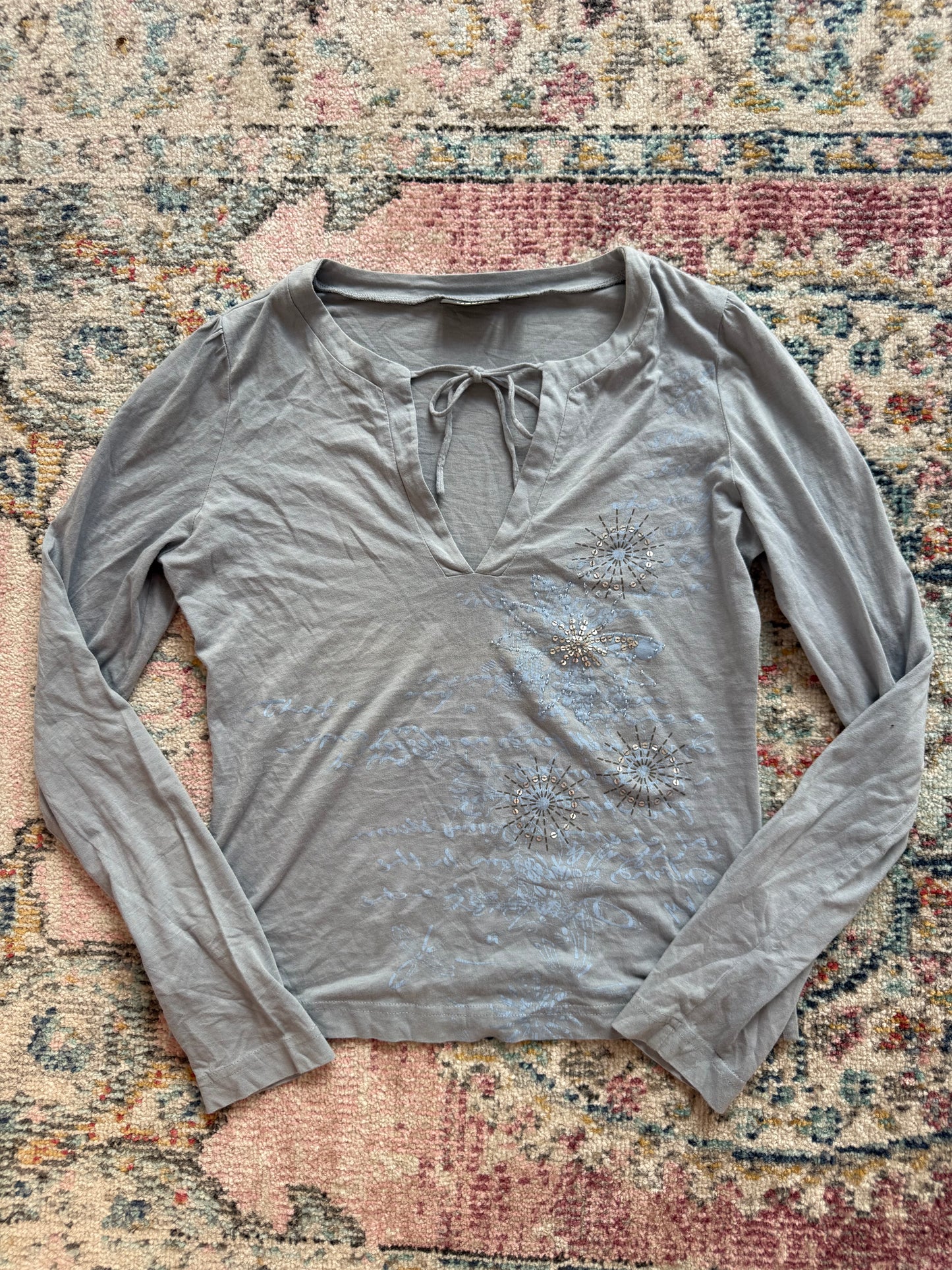 Y2k blue embellished long sleeve top
