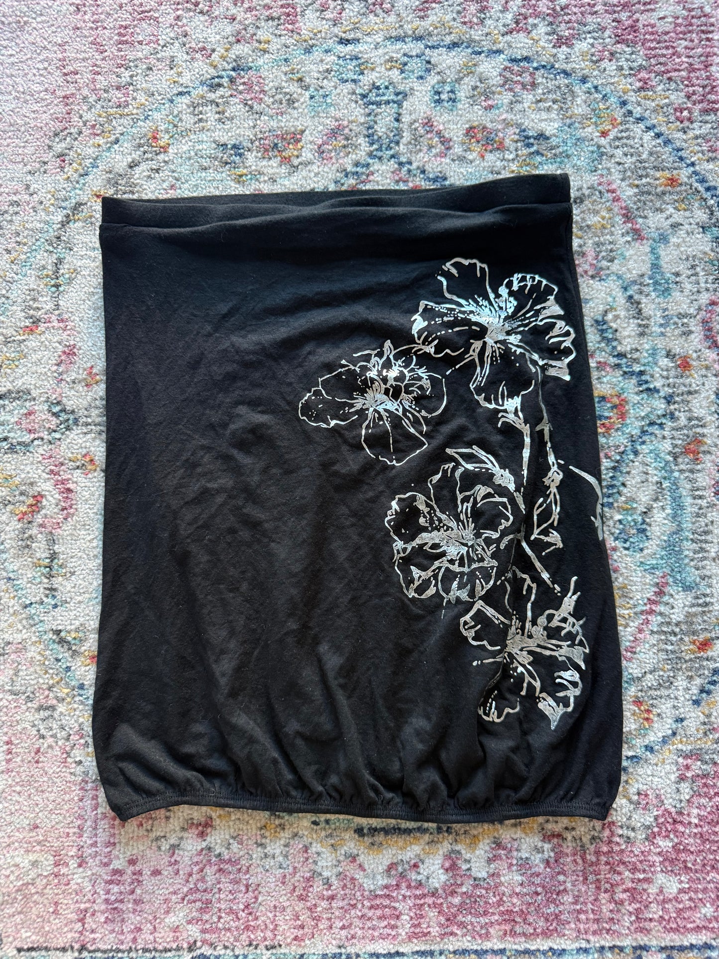 Y2K Black Floral Graphic Bandeau Top
