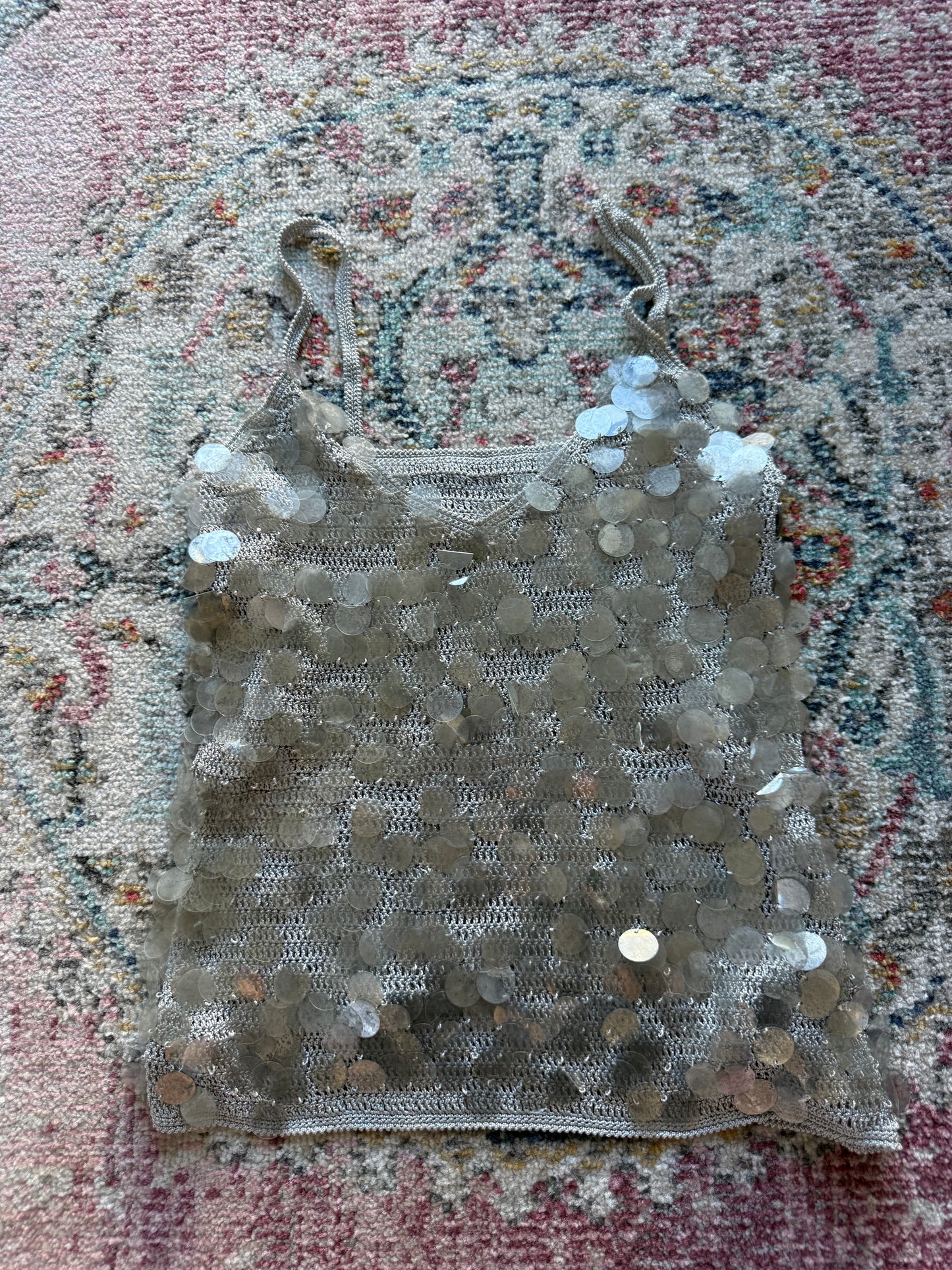 Silver sequin disc sparkly cami top