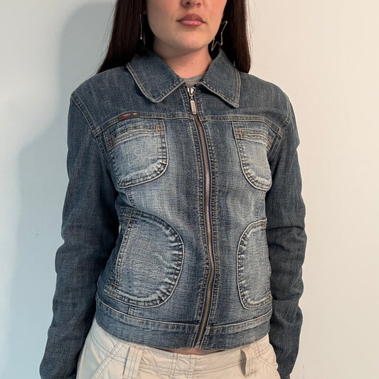 Vintage denim zip up moto style jacket