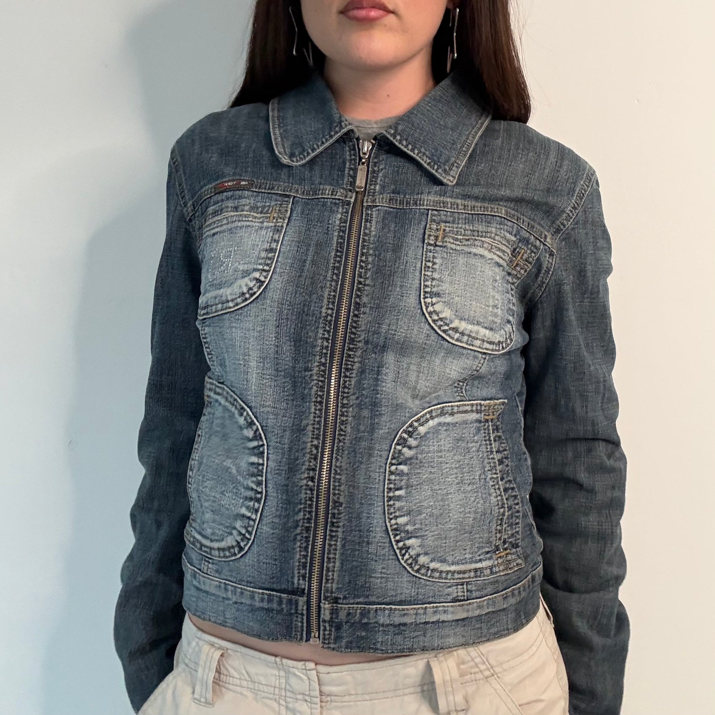 Vintage denim zip up moto style jacket