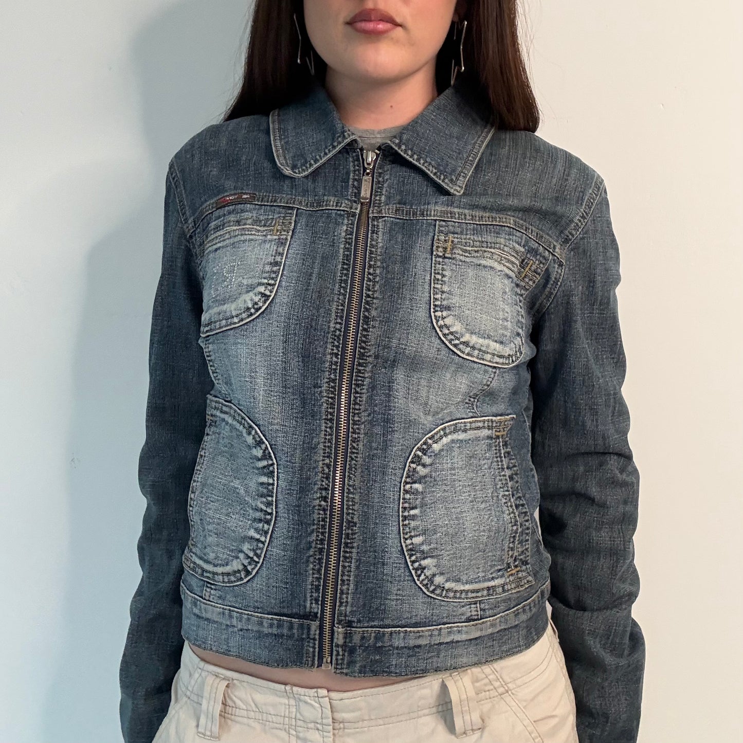 Vintage denim zip up moto style jacket