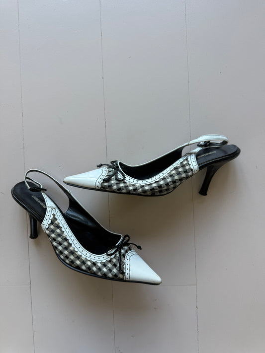 Vintage gingham kitten heels with bow details