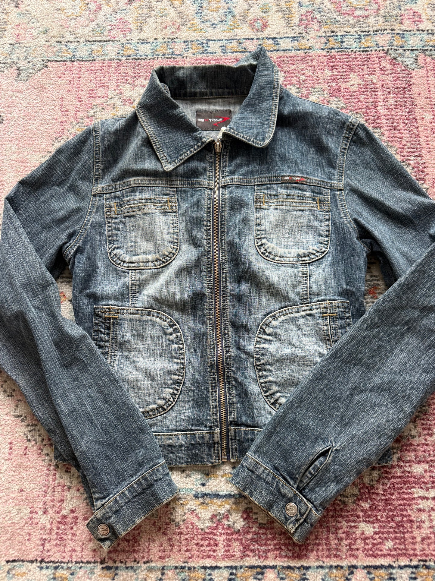 Vintage denim zip up moto style jacket