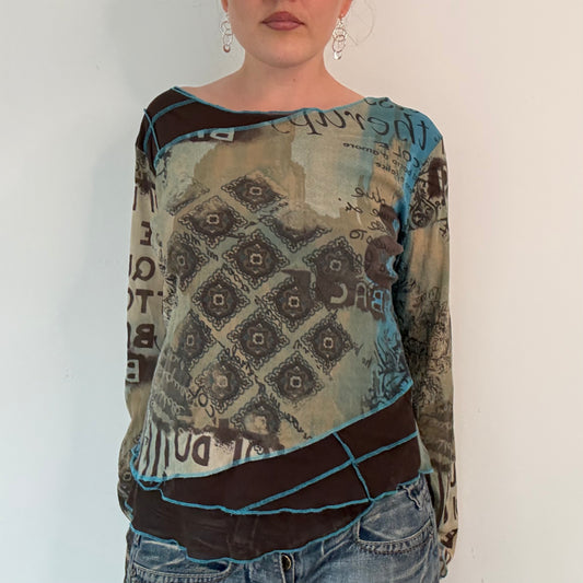 Y2k mesh graphic long sleeve top