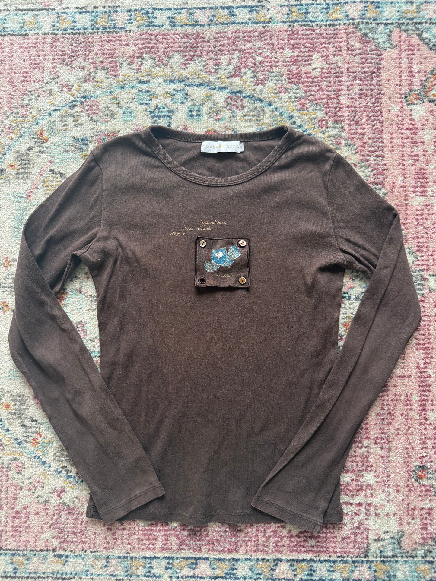 Vintage cache cache brown graphic long sleeve top