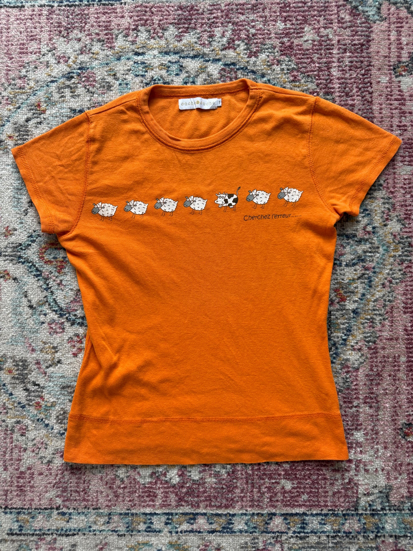 Vintage cache cache orange graphic short sleeve top