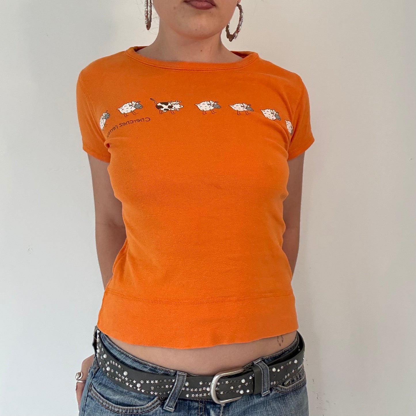 Vintage cache cache orange graphic short sleeve top