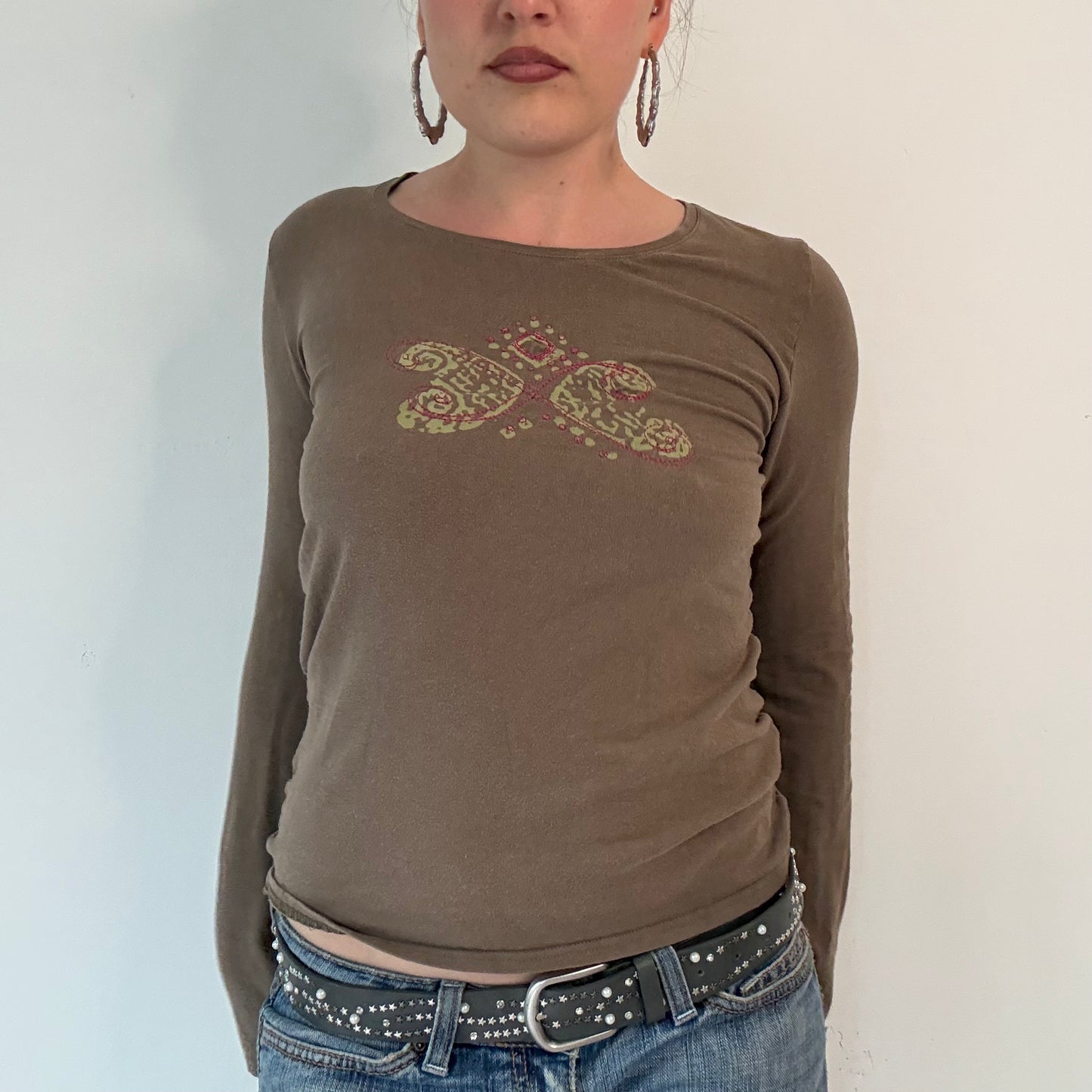 Vintage khaki cache cache graphic long sleeve top