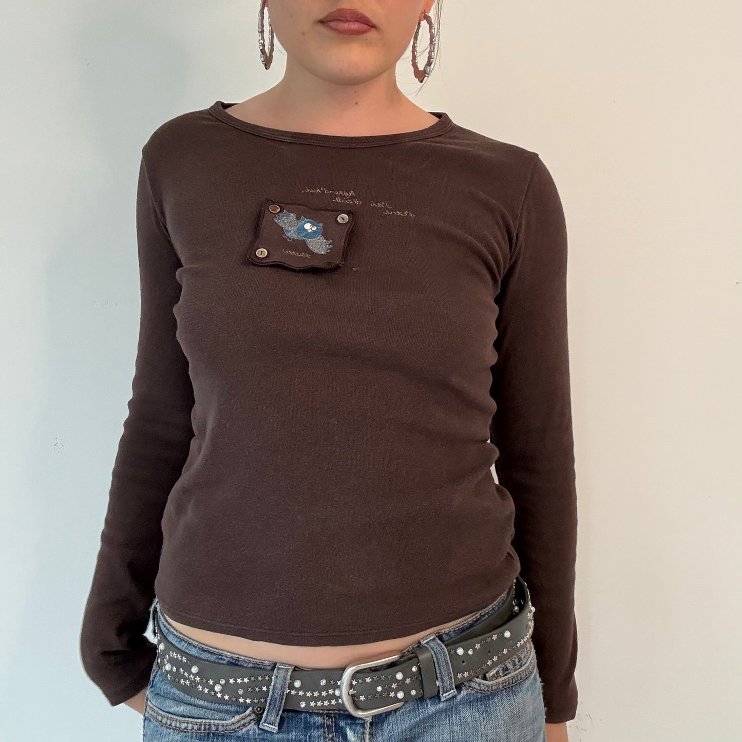 Vintage cache cache brown graphic long sleeve top