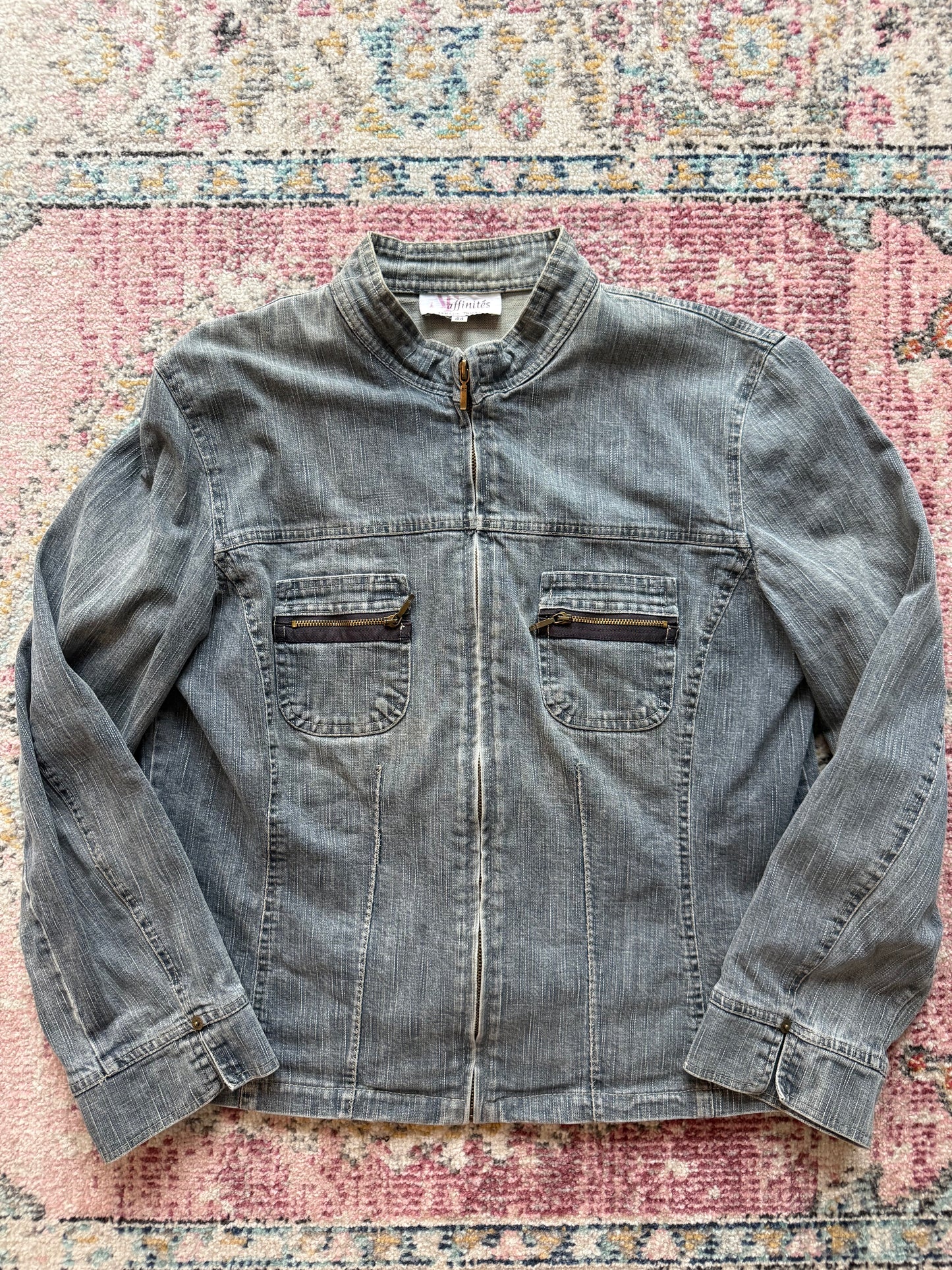 Vintage Grey Wash Denim Zip up Jacket