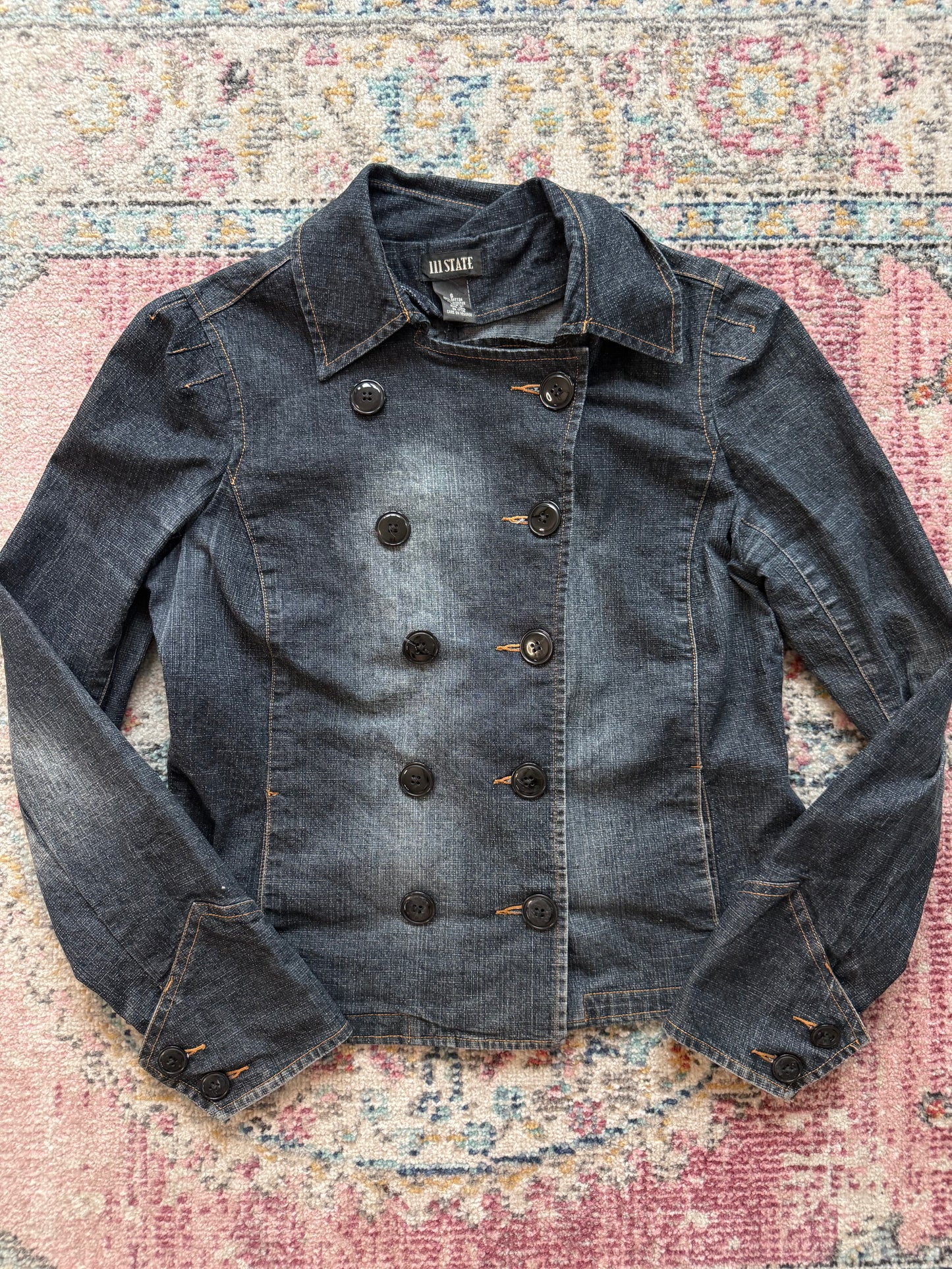 Vintage Dark Denim Double Breasted Button Up Jacket