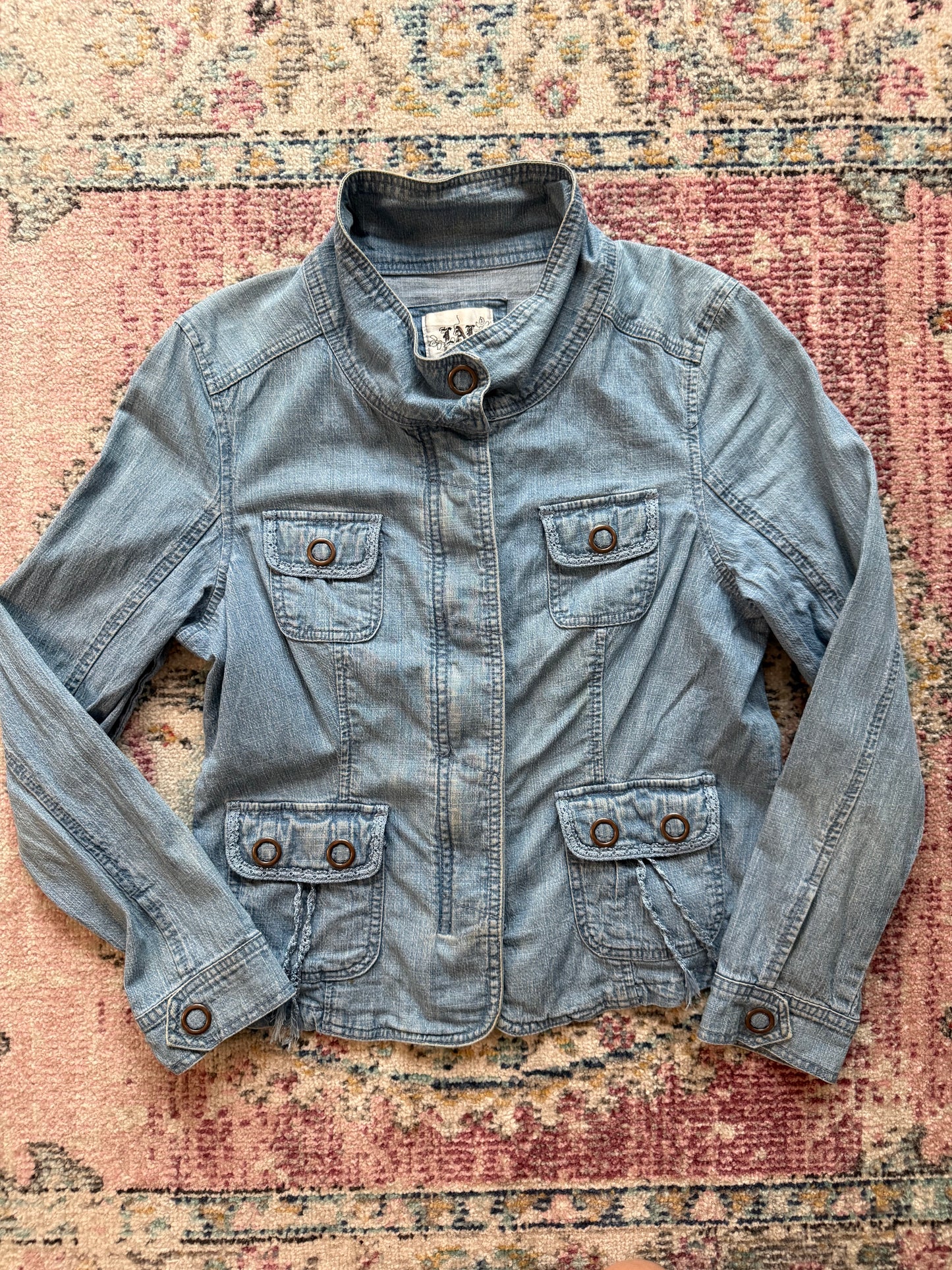 Light Blue Vintage Fitted Denim cargo Jacket