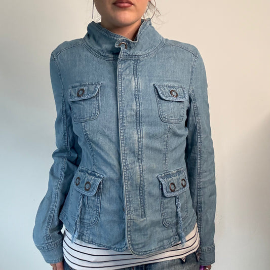 Light Blue Vintage Fitted Denim cargo Jacket