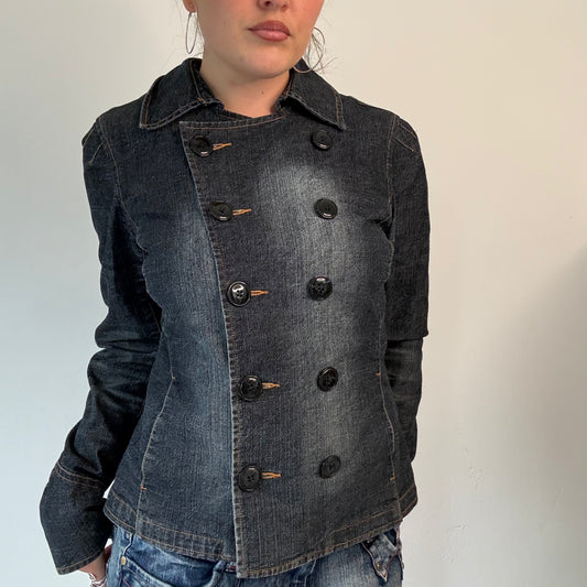 Vintage Dark Denim Double Breasted Button Up Jacket