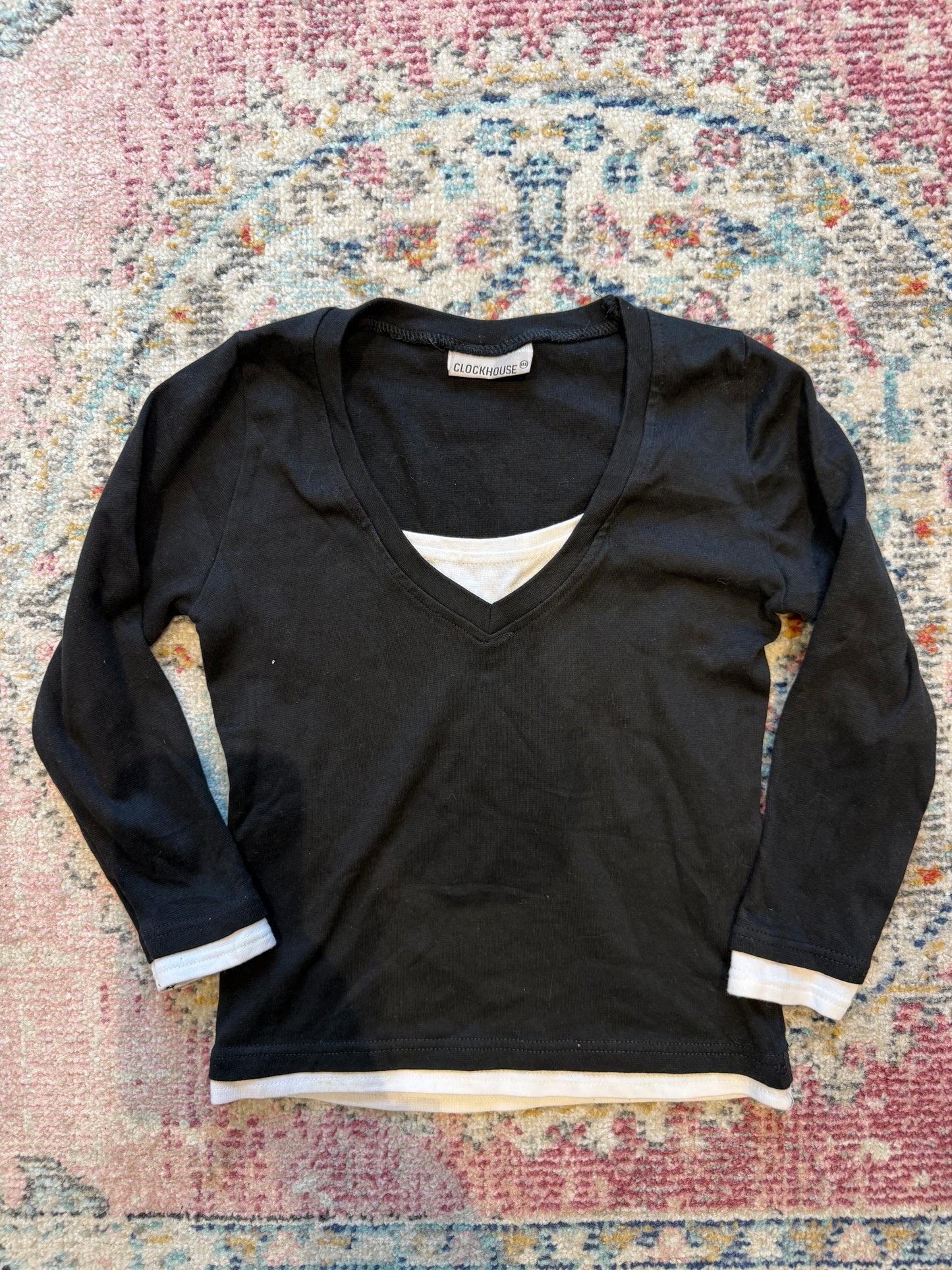 Double layer black and white 3/4 length crop top