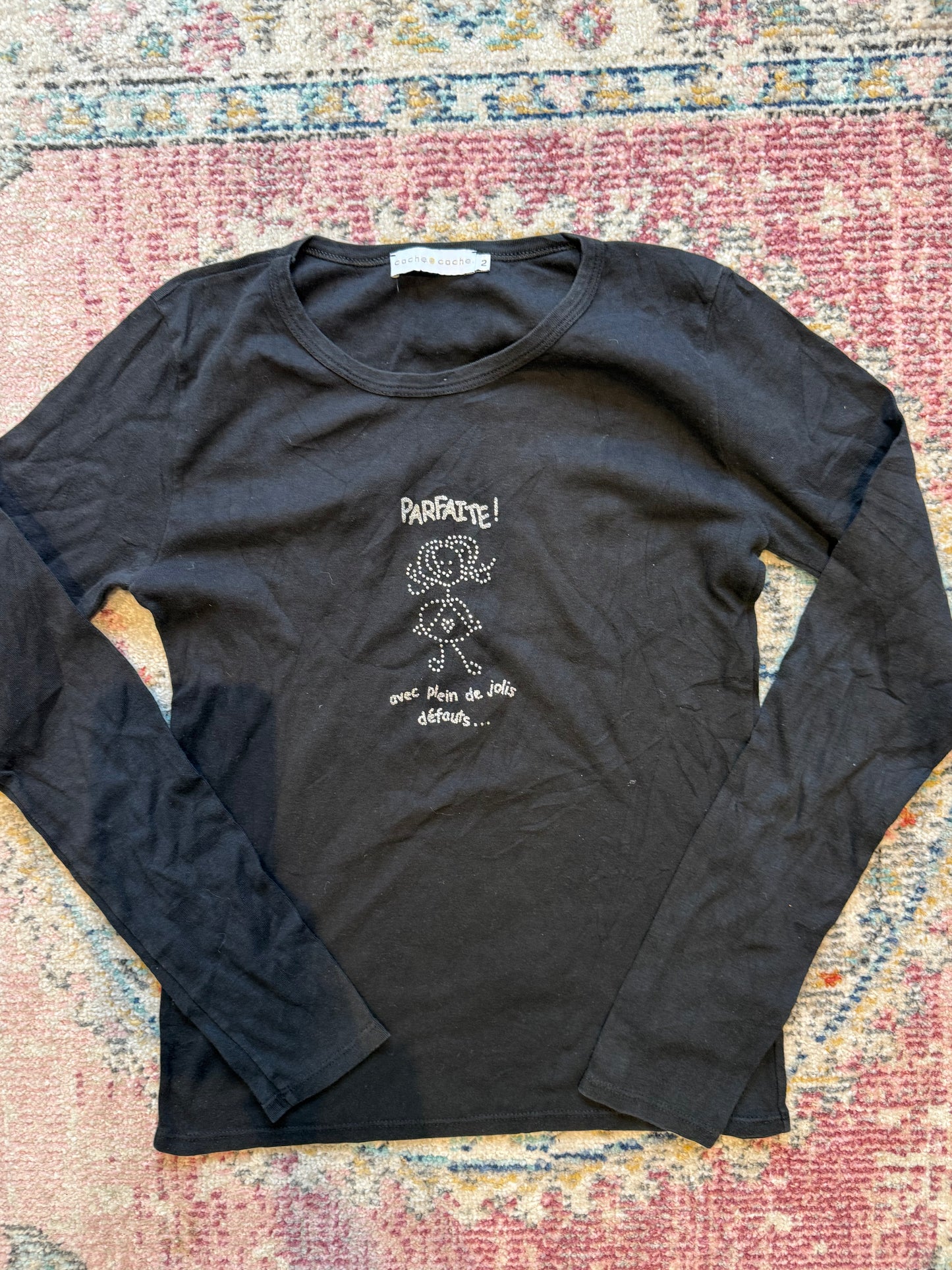 Cache cache black graphic long sleeve top