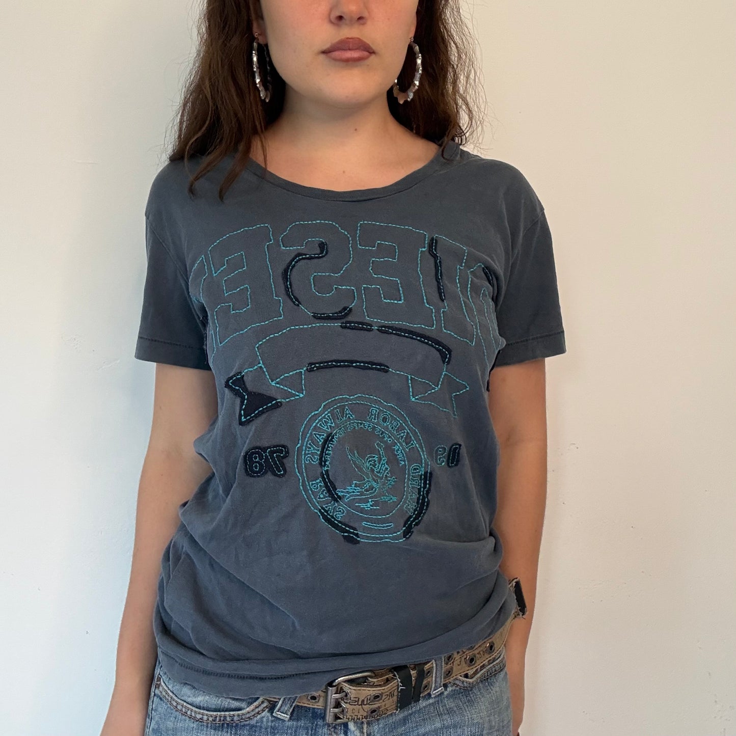 Diesel embroidered navy blue baggy t-shirt