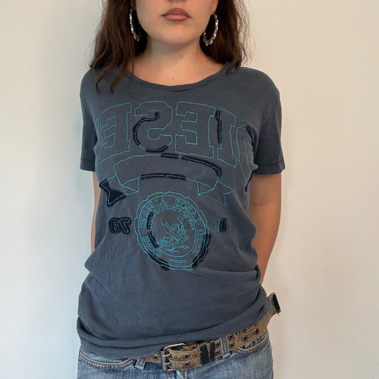 Diesel embroidered navy blue baggy t-shirt
