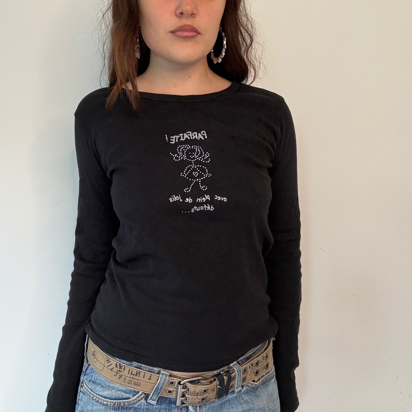 Cache cache black graphic long sleeve top