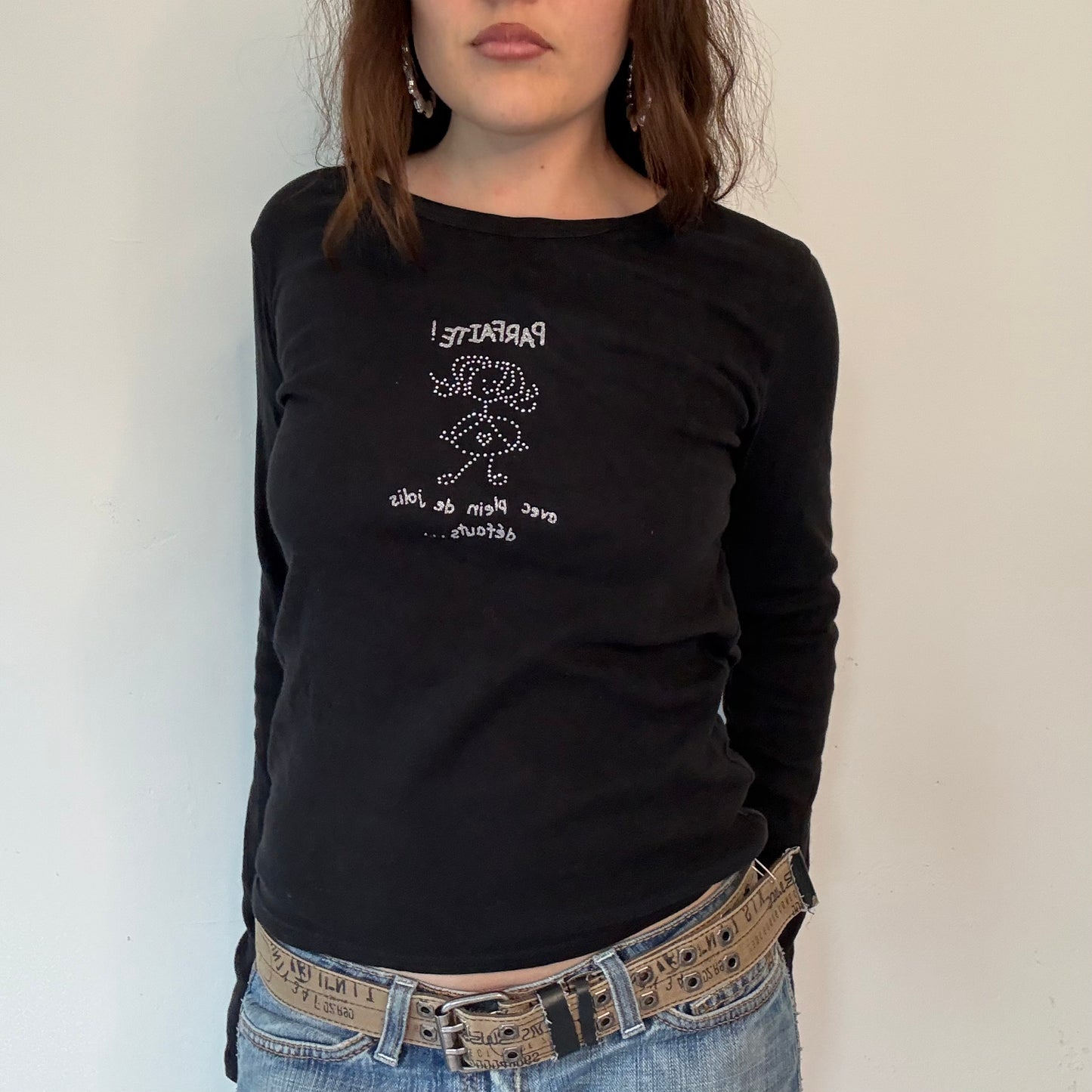 Cache cache black graphic long sleeve top