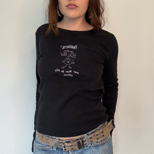 Cache cache black graphic long sleeve top