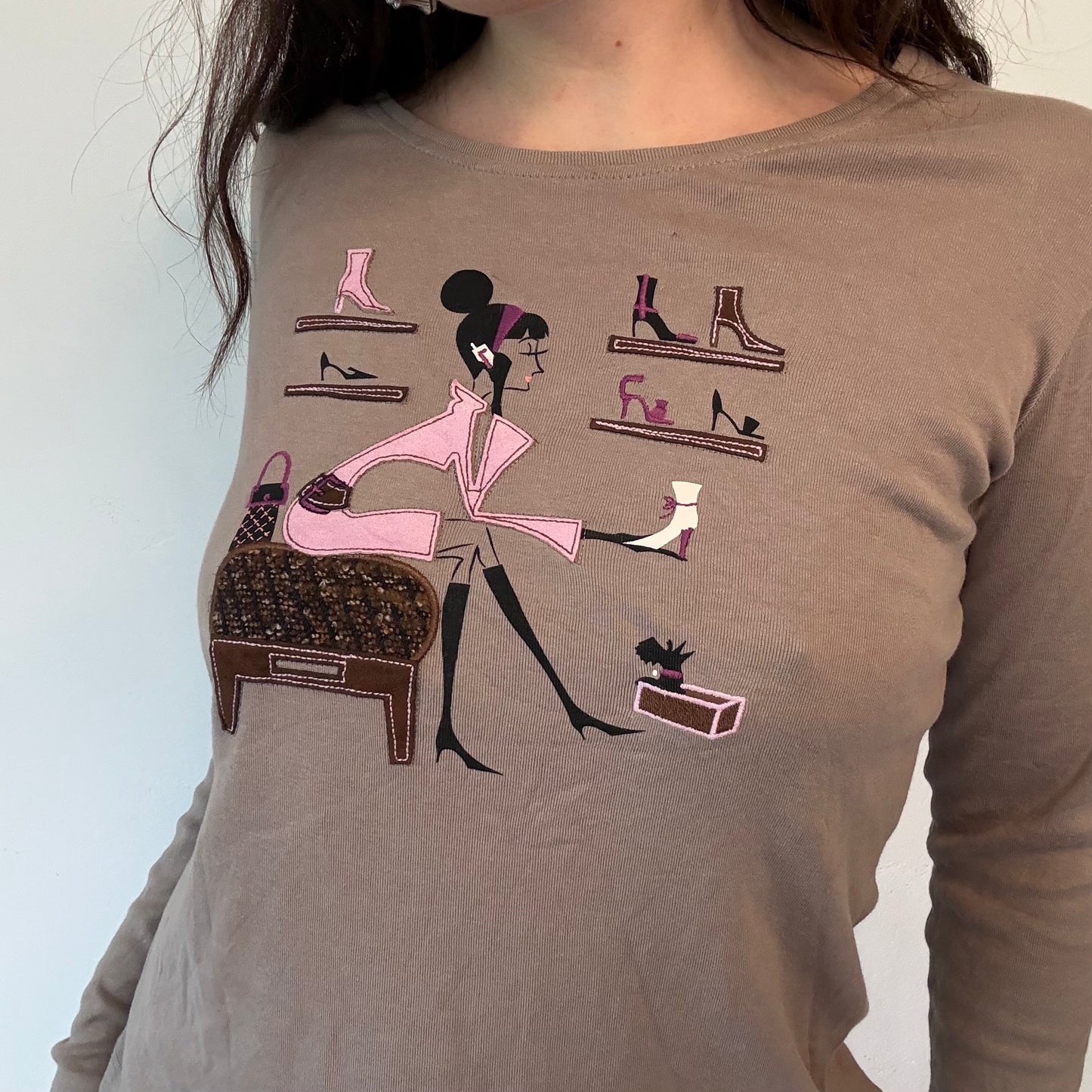 Vintage graphic taupe long sleeve top