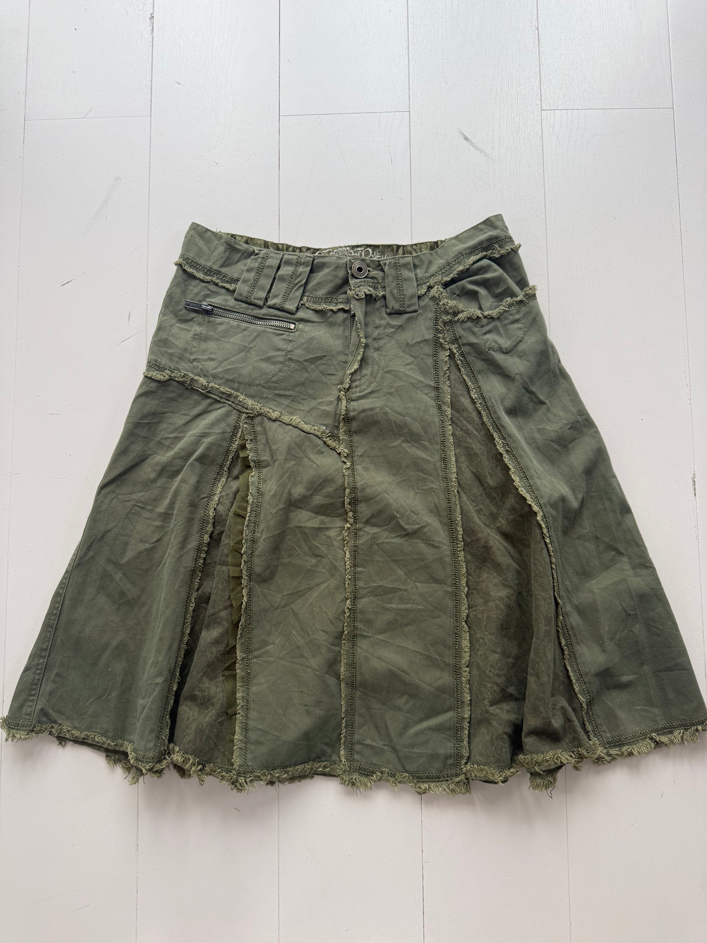 Vintage low rise khaki pleated midi skirt