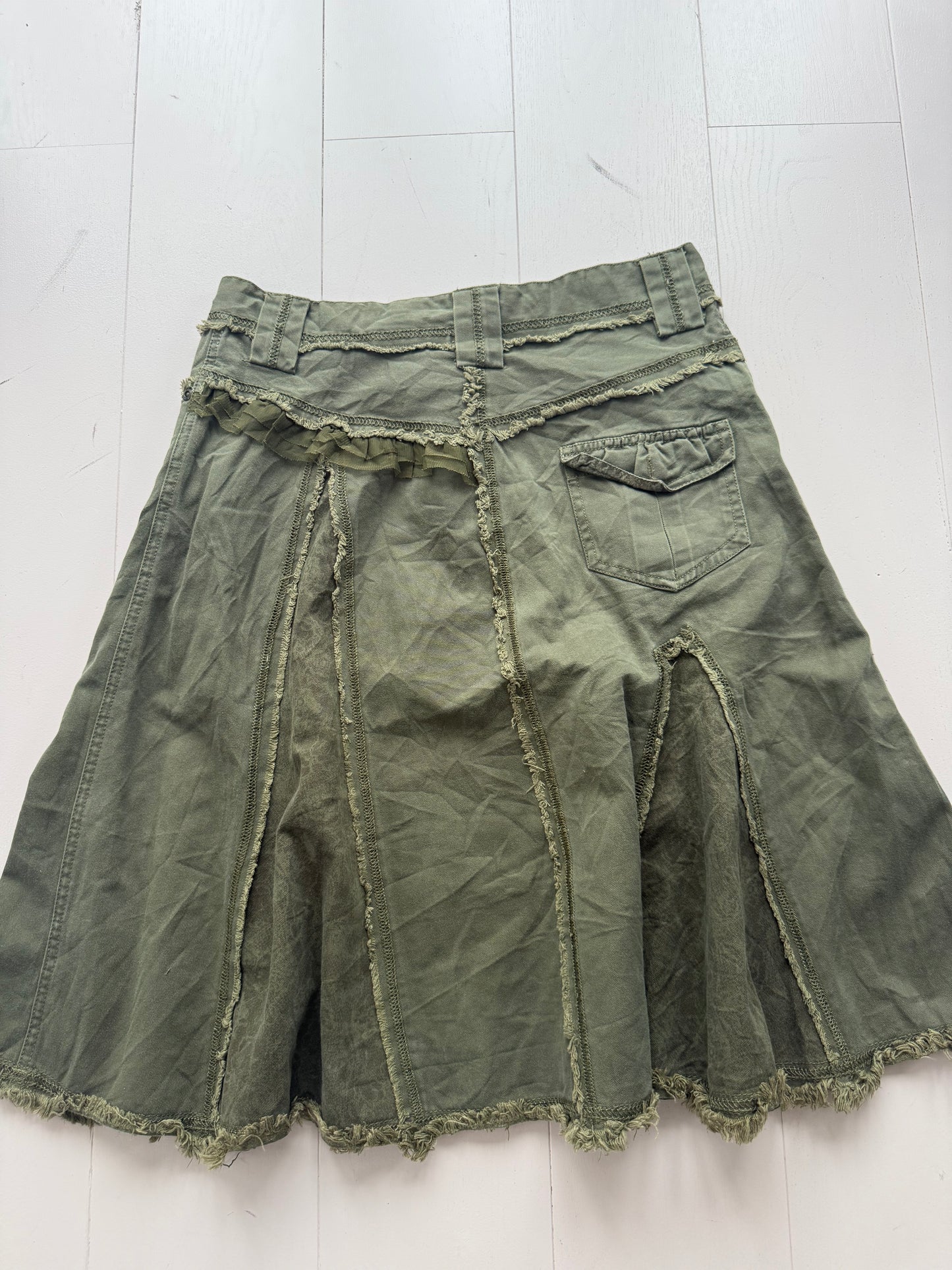 Vintage low rise khaki pleated midi skirt