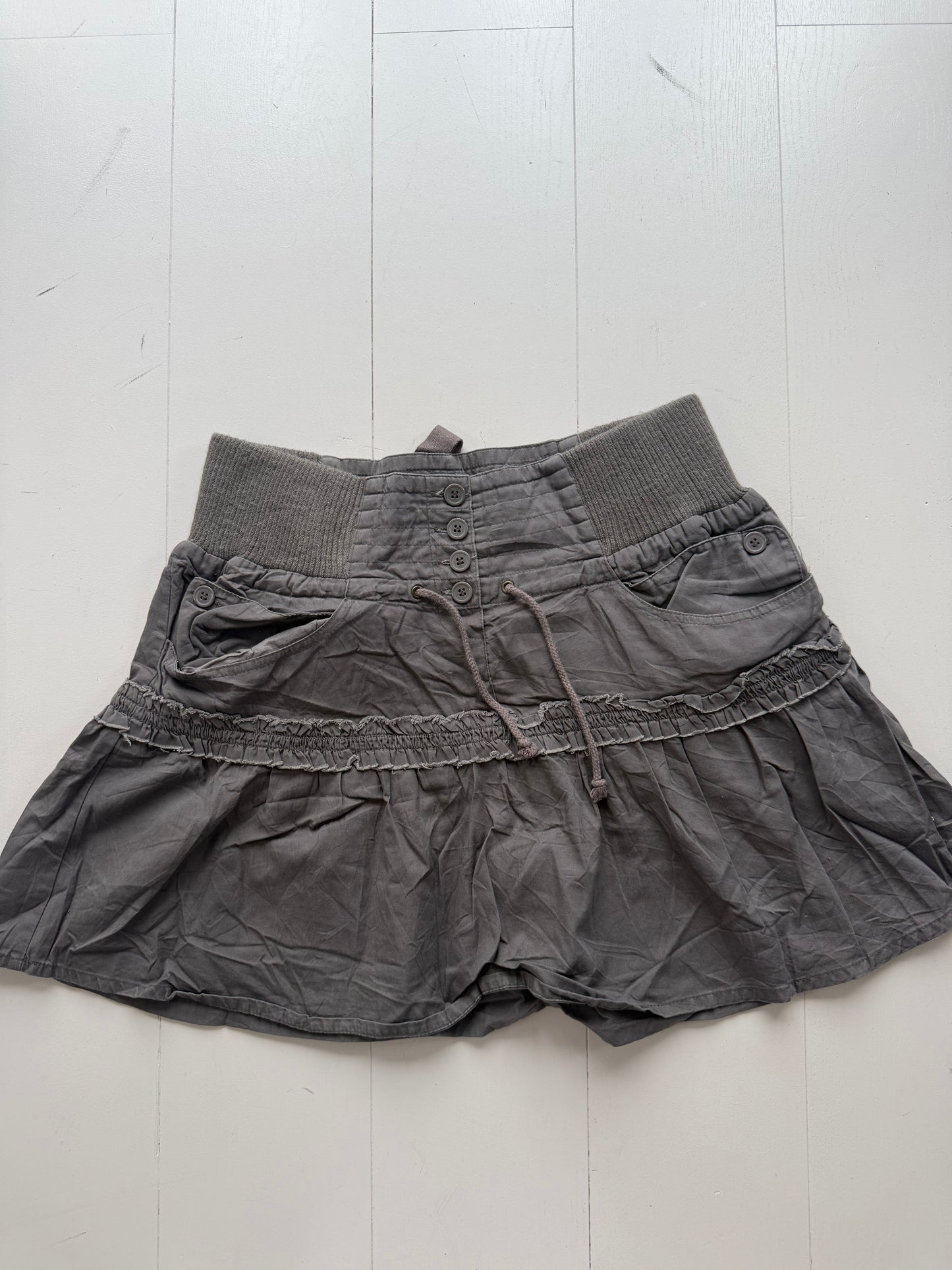 Y2k low rise cargo brown button up midi skirt