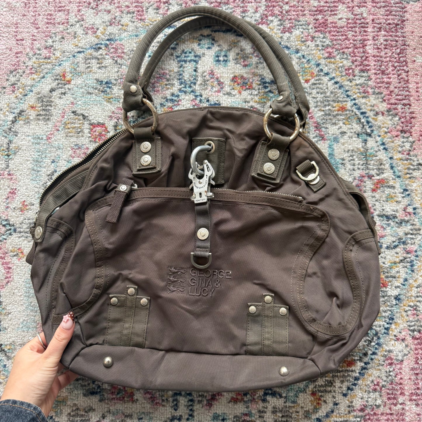 GGL brown slouchy shoulder bag with silver details
