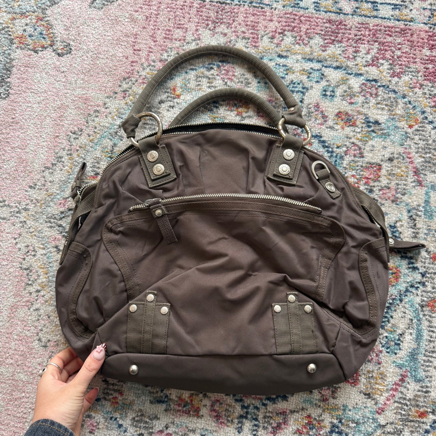GGL brown slouchy shoulder bag with silver details