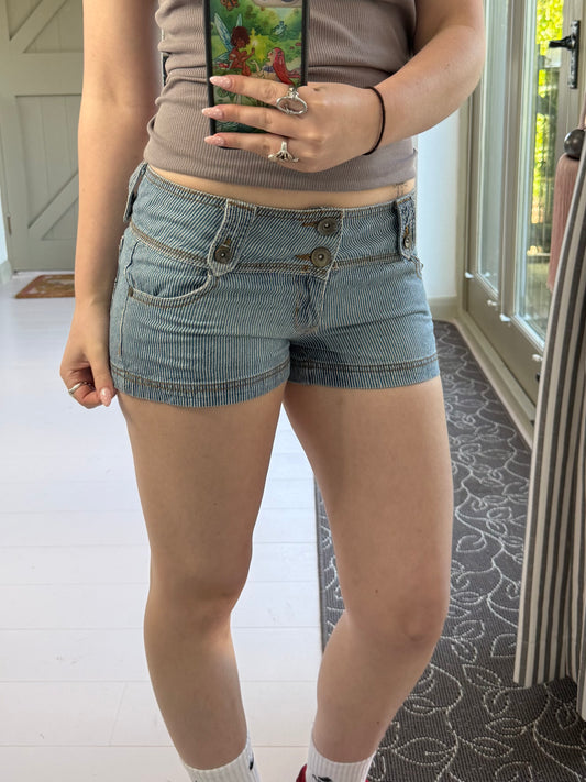 Y2k low rise pinstripe denim micro shorts - size xs/s