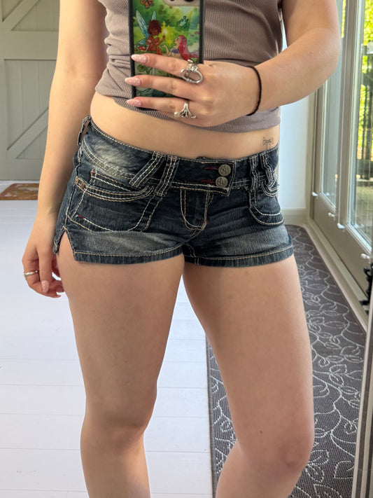 y2k low rise denim micro mini shorts - size xs