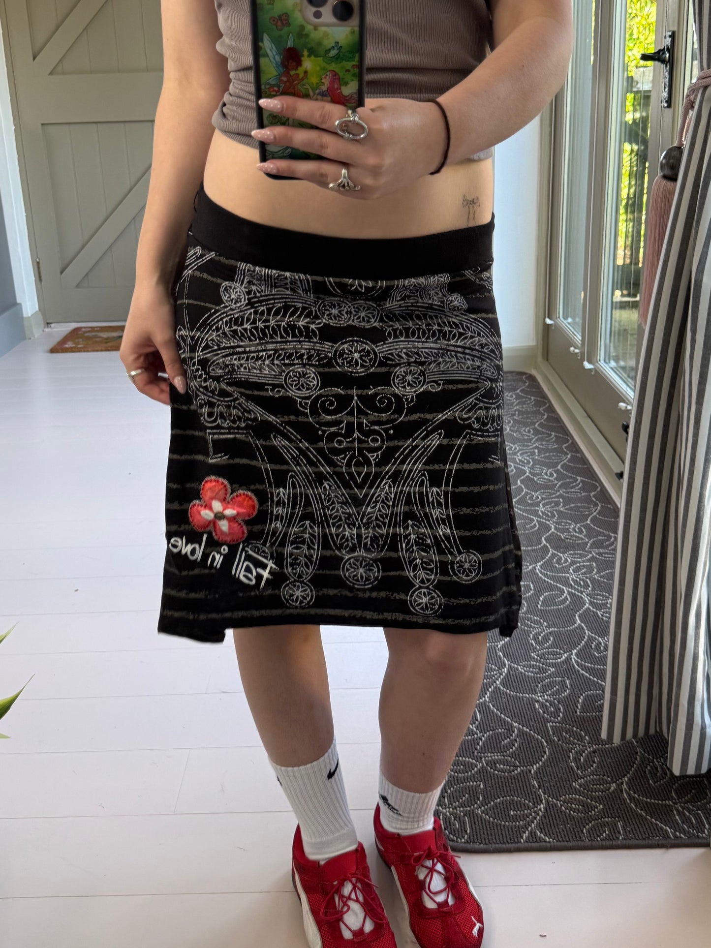 Desigual graphic low rise flowy midi skirt