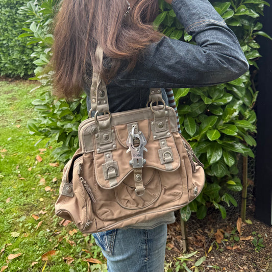GGl beige shoulder bag with silver details