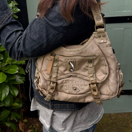 GGL beige mini shoulder bag with silver details