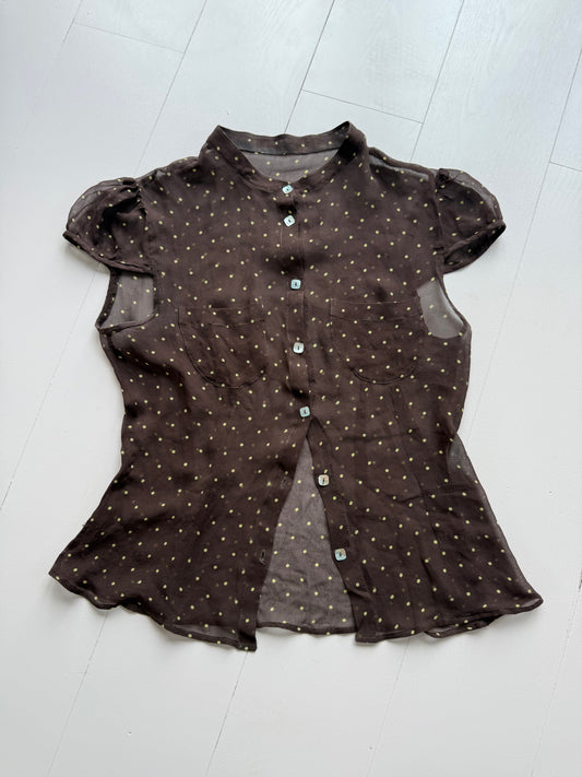Brown sheer polka dot blouse